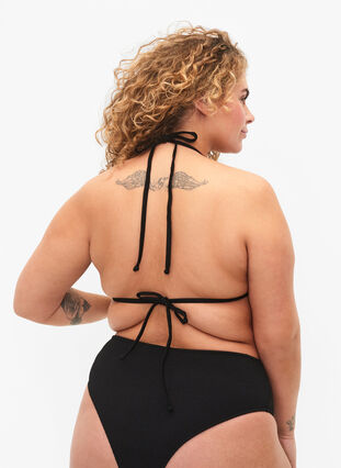 Trekantbikini med kreppet struktur, Black, Model image number 1