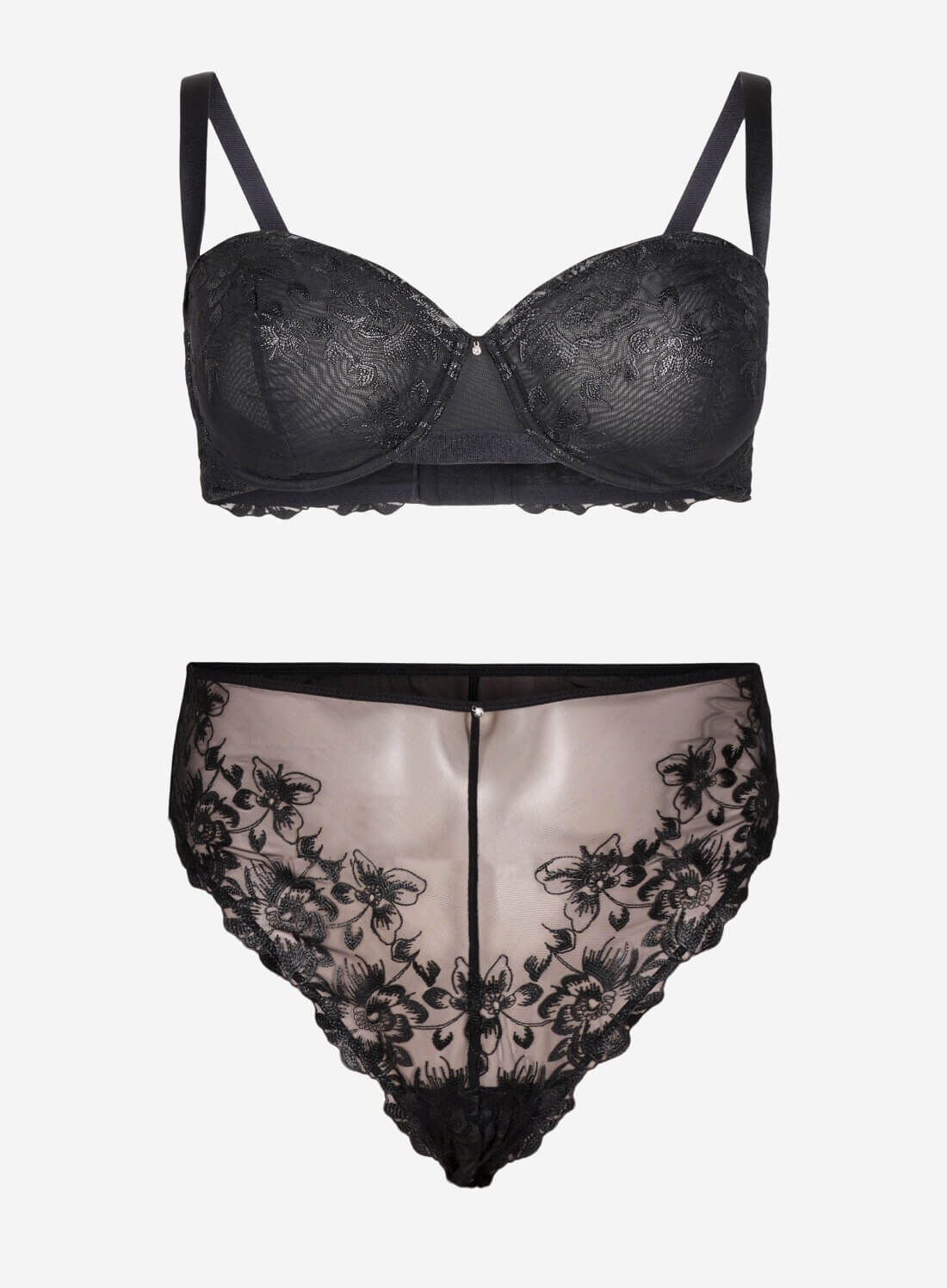 Balconette-BH med b&oslash;yler og broderte blonder, , Model