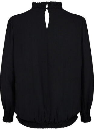 Ensfarget bluse med smokk og lange ermer, Black, Packshot image number 1