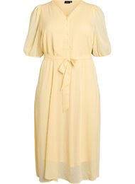 Midikjole med V-hals og knyting, Gul