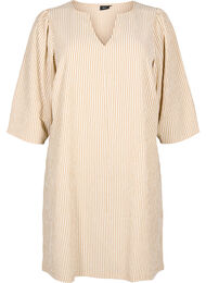 Stripete kjole med trekvartlange ermer, Camel Stripe
