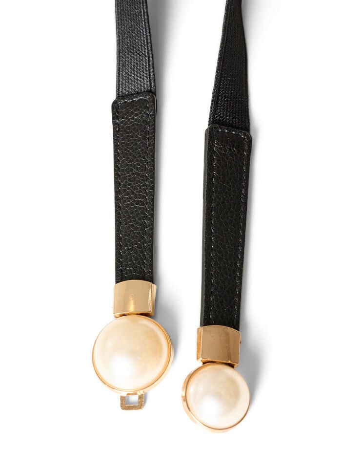 Elastisk midjebelte med perledetaljer, Svart, Packshot image number 2