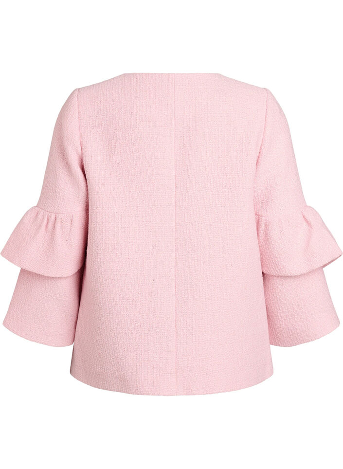 Boucl&eacute;-jakke med rysjedetaljer, Rosa, Packshot image number 1