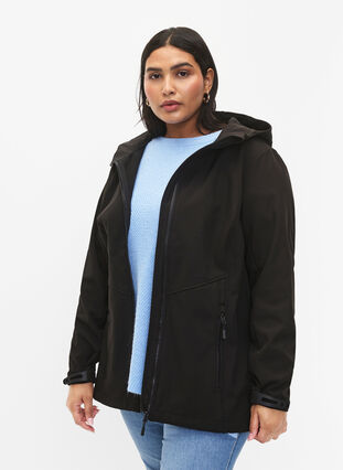 Kort softshell-jakke med lommer, Black, Model image number 0
