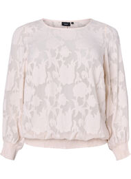 Jacquardbluse med smocking, Warm Off-white