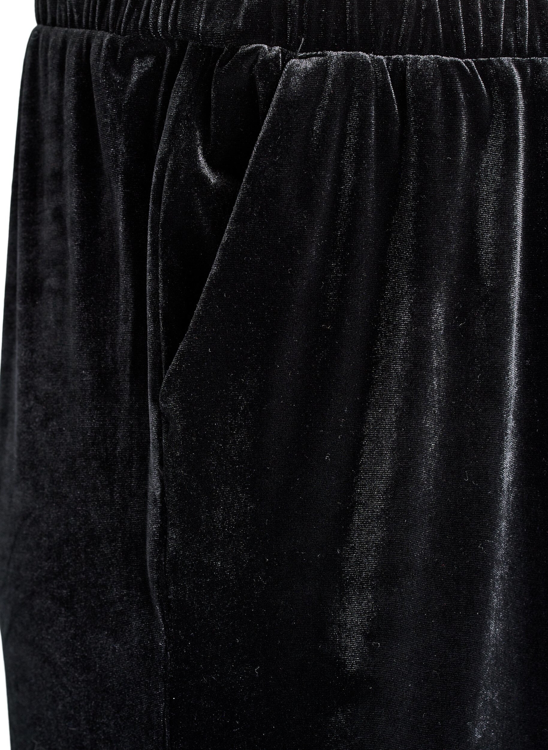 Zizzi Velourbukser med h&oslash;y midje og vide ben, Svart, Packshot image number 2