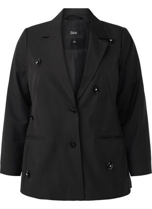 Zizzi Blazer med paljettblomster, Black, Packshot image number 0