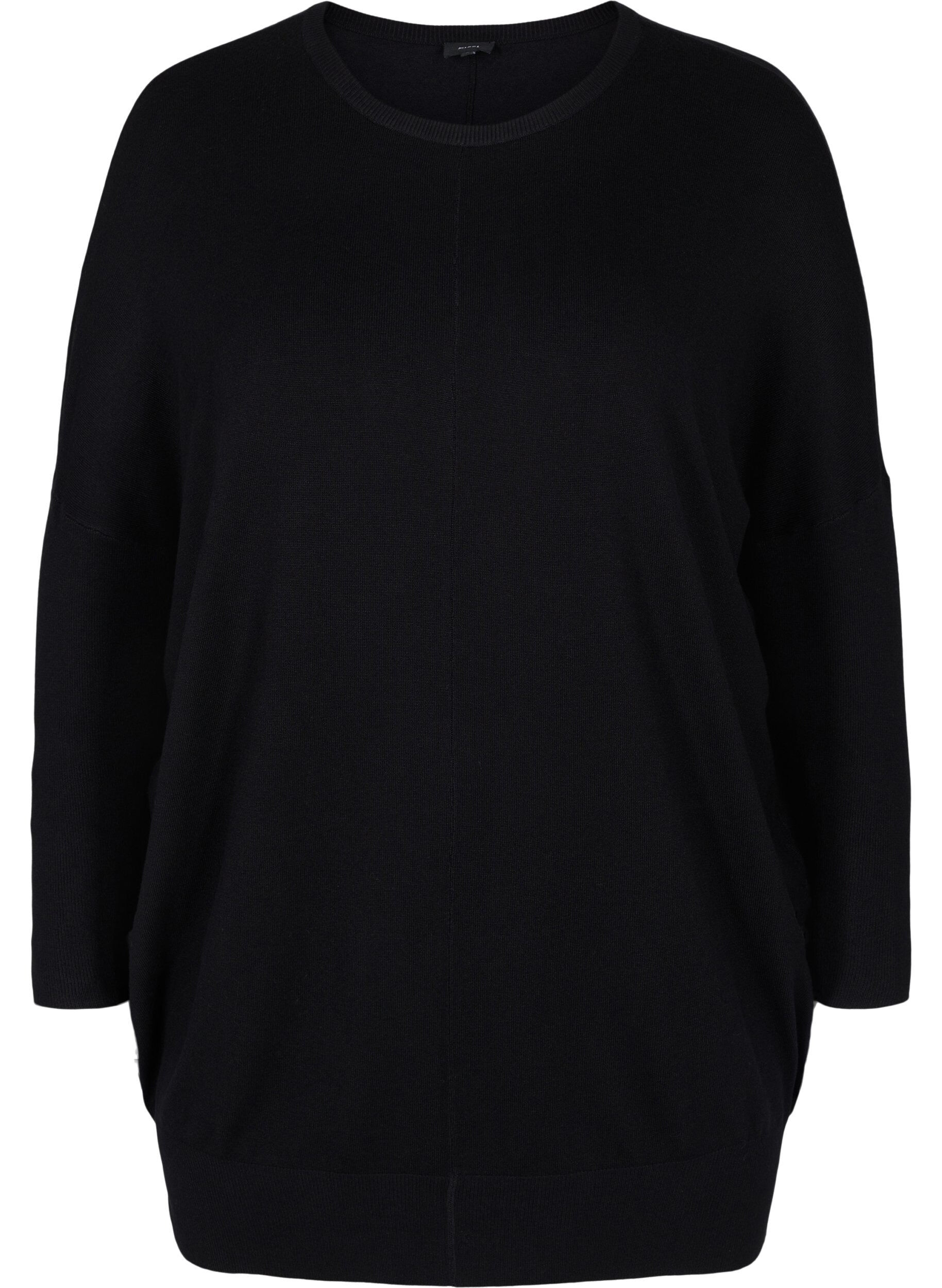 Zizzi Strikket tunika i en viskoseblanding, Black, Packshot image number 0