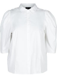 Bomullsskjorte med 3/4-puffermer, Bright White