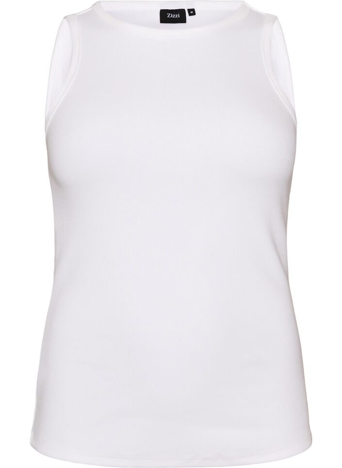 Ribbet topp i bomull med h&oslash;y hals, Hvit, Packshot image number 0