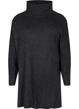 Melert strikket poncho med rullekrage, Dark Grey Melange, Packshot image number 0