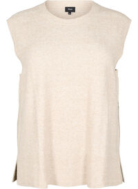 Strikket vest med ribbestrikkede kanter, Beige Strikket vest med ribbestrikkede kanter