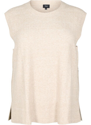 Zizzi Strikket vest med ribbestrikkede kanter, Beige, Packshot image number 0