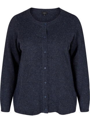 Zizzi Kort melert strikket cardigan med knappelukking, Night Sky Mel., Packshot image number 0