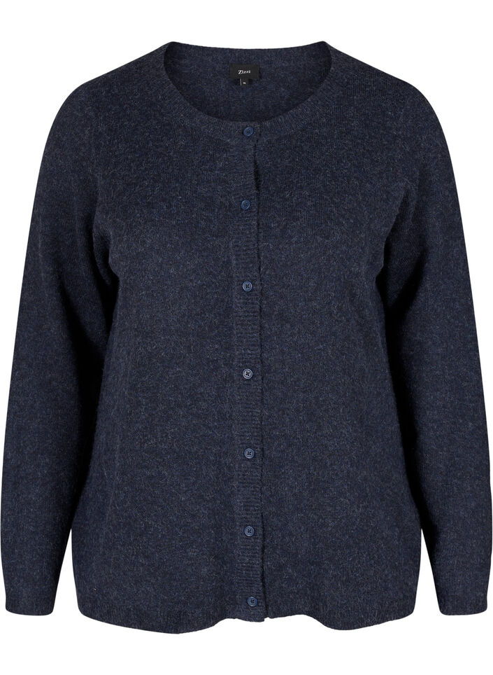 Kort melert strikket cardigan med knappelukking, Night Sky Mel., Packshot image number 0