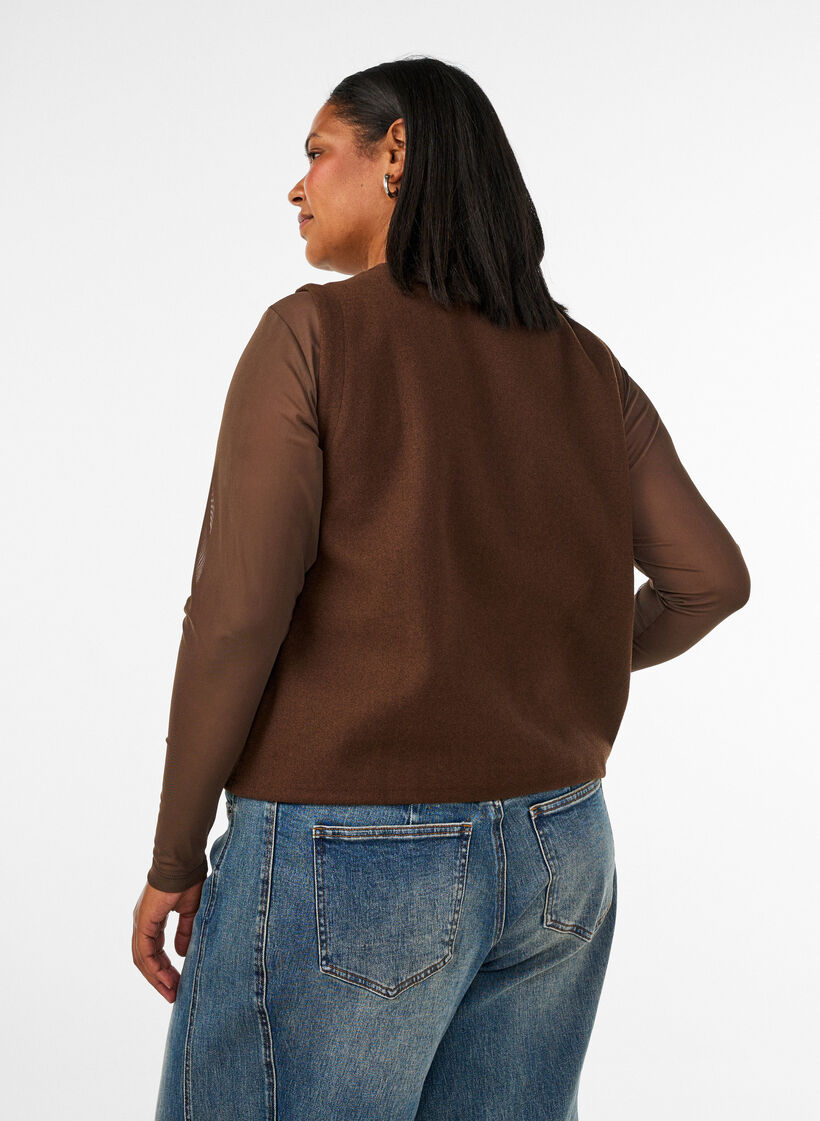 Bluse i mesh med lange ermer, Brun, Model image number 2