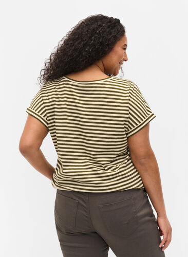 Stripete T-skjorte i bomull, Ivy Green Y/D, Model image number 1
