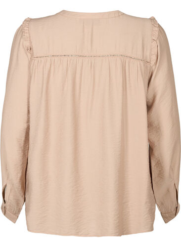 Skjortebluse med volanger og folder, Stucco, Packshot image number 1