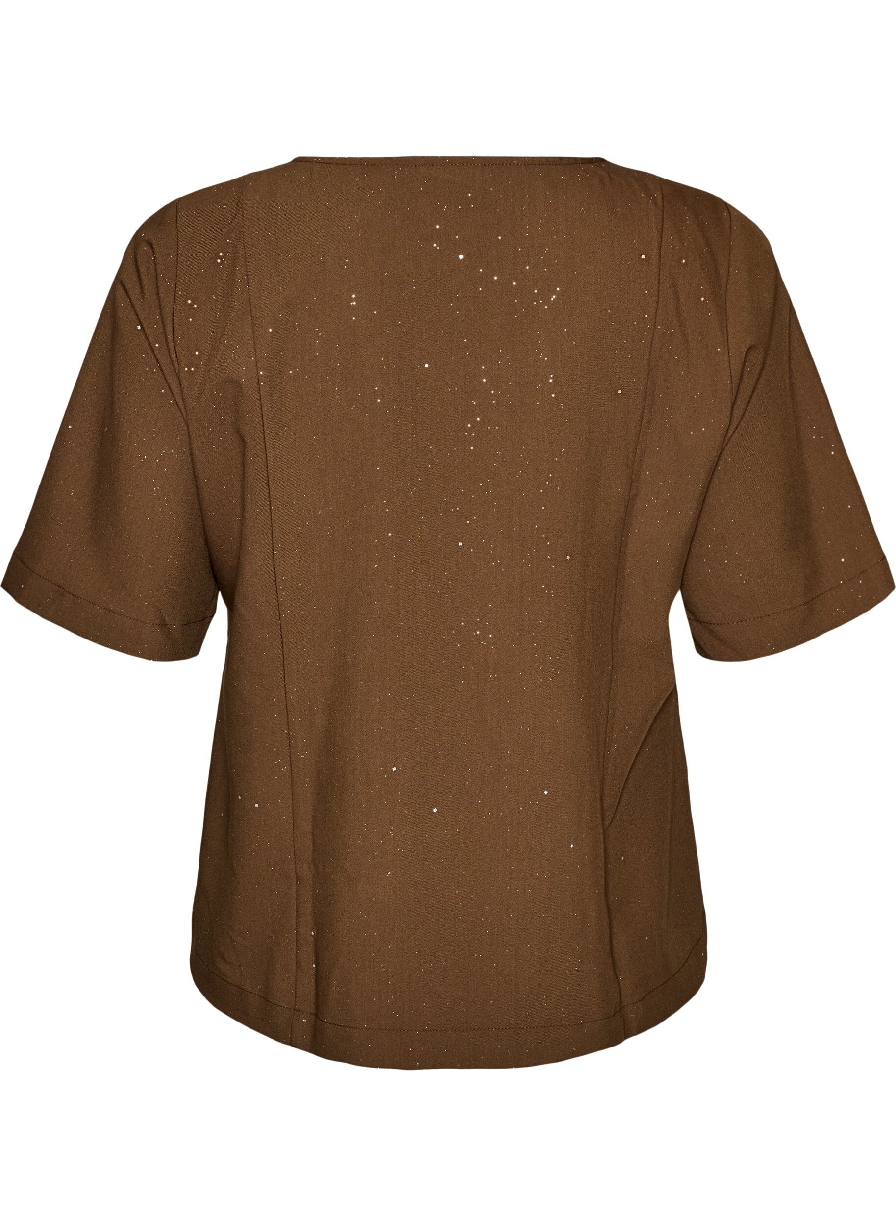 ZizziBluse med glitter og V-hals, Brun, Packshot image number 1