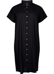 Lang skjorte i bomullsblanding med lin, Black