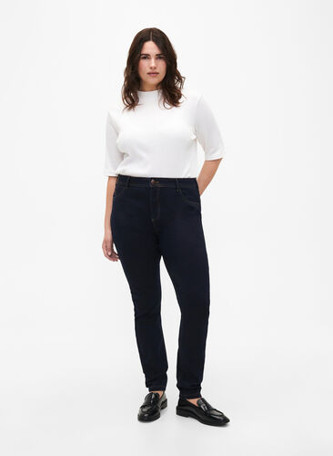Super slim Amy jeans med høyt liv, Blue denim, Model image number 0
