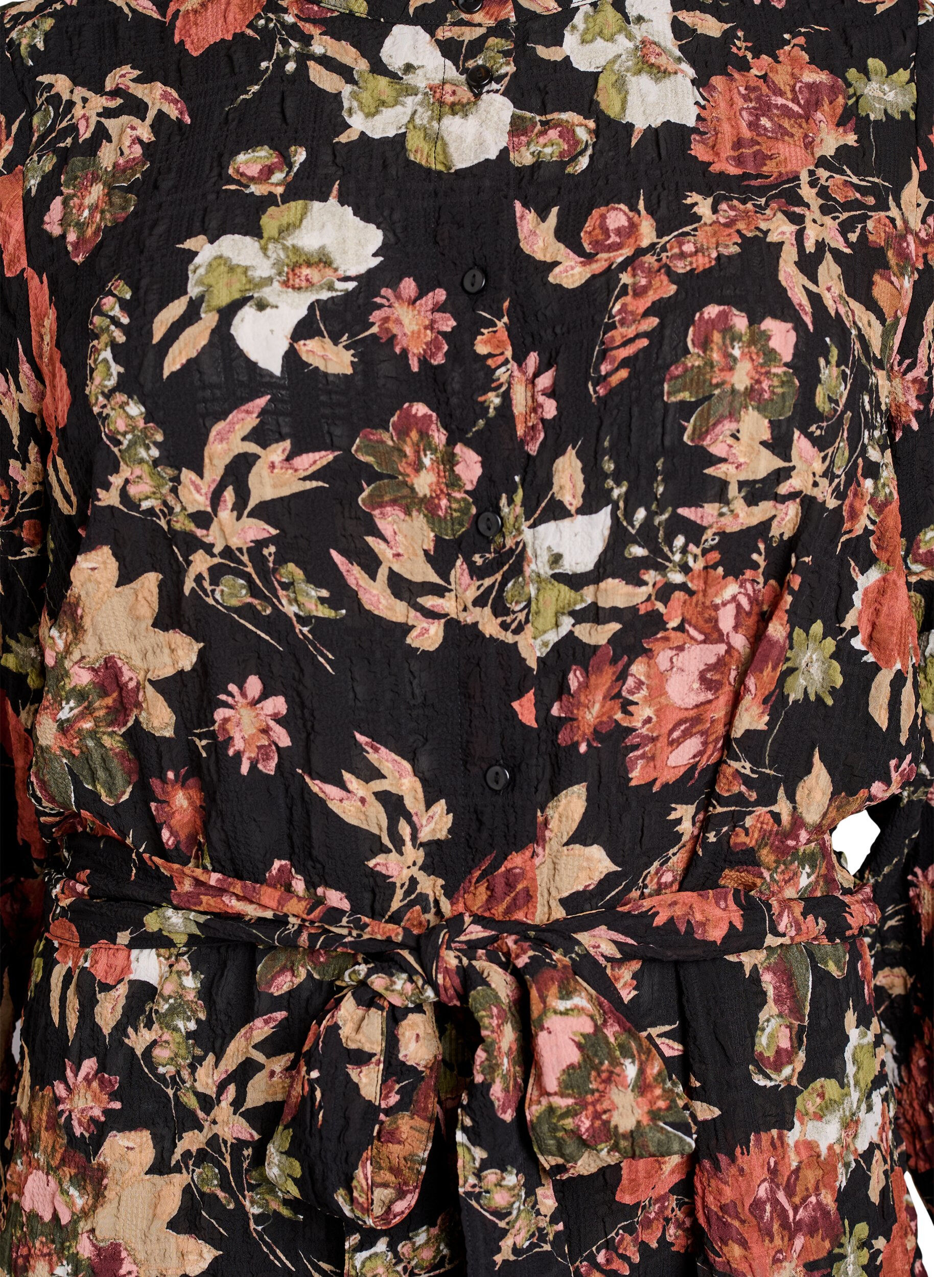 ZizziMidikjole med blomstertrykk og avtakbart knytebelte, Svart, Packshot image number 2