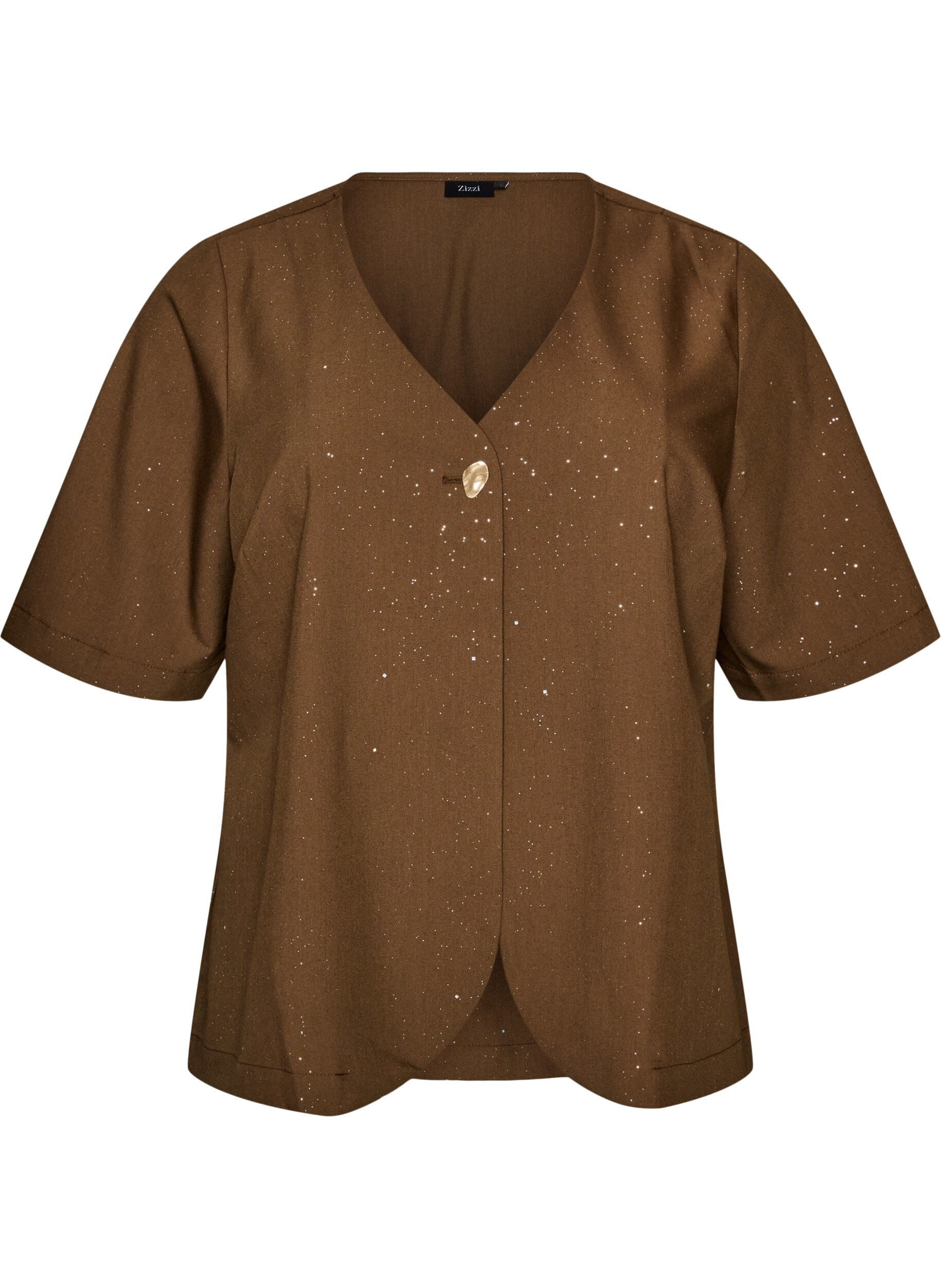 ZizziBluse med glitter og V-hals, Brun, Packshot image number 0