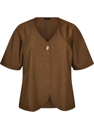 Bluse med glitter og V-hals, Brun