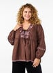 Bluse med åpen front og broderte detaljer, Brun, Model image number 0