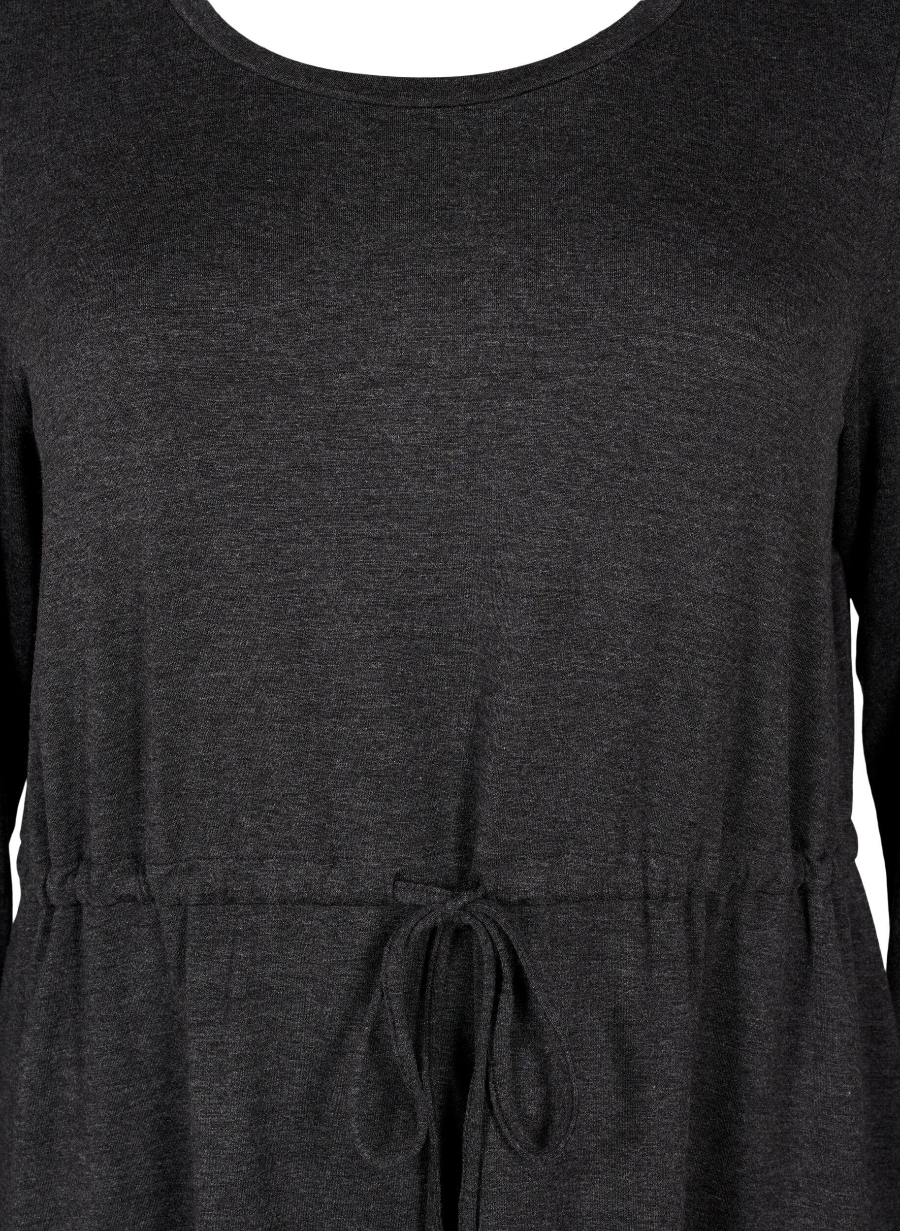Zizzi Knelang jerseykjole med bindeb&aring;nd, Dark Grey Melange, Packshot image number 2