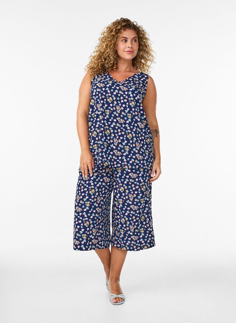 Culottebukser med m&oslash;nster, Bl&aring;, Model image number 0