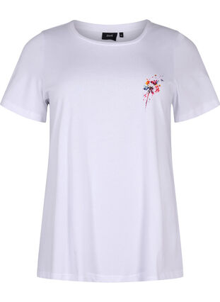 T-skjorte i bomull med trykk foran, Bright White FLOWER, Packshot image number 0