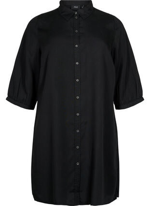 Lang skjorte med 3/4-ermer i lyocell (TENCEL™), Black, Packshot image number 0