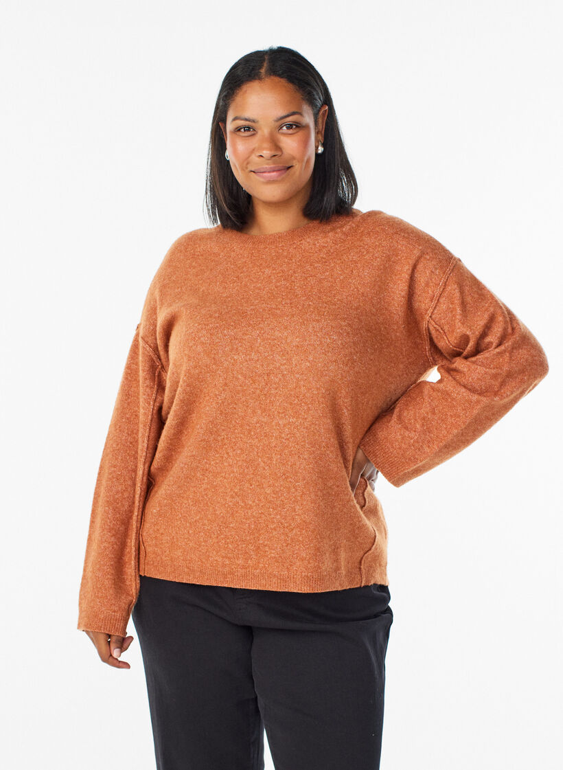 L&oslash;s strikkegenser med markante s&oslash;mmer, Orange, Model image number 0