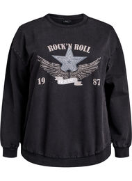 Vasket genser med statement-trykk, Grey Acid Washed