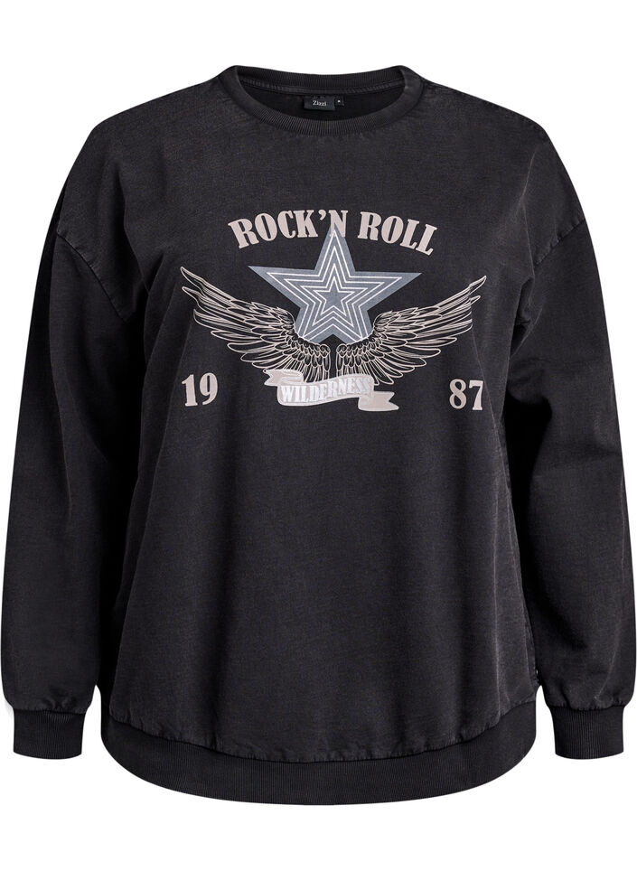 Vasket genser med statement-trykk, Grey Acid Washed, Packshot