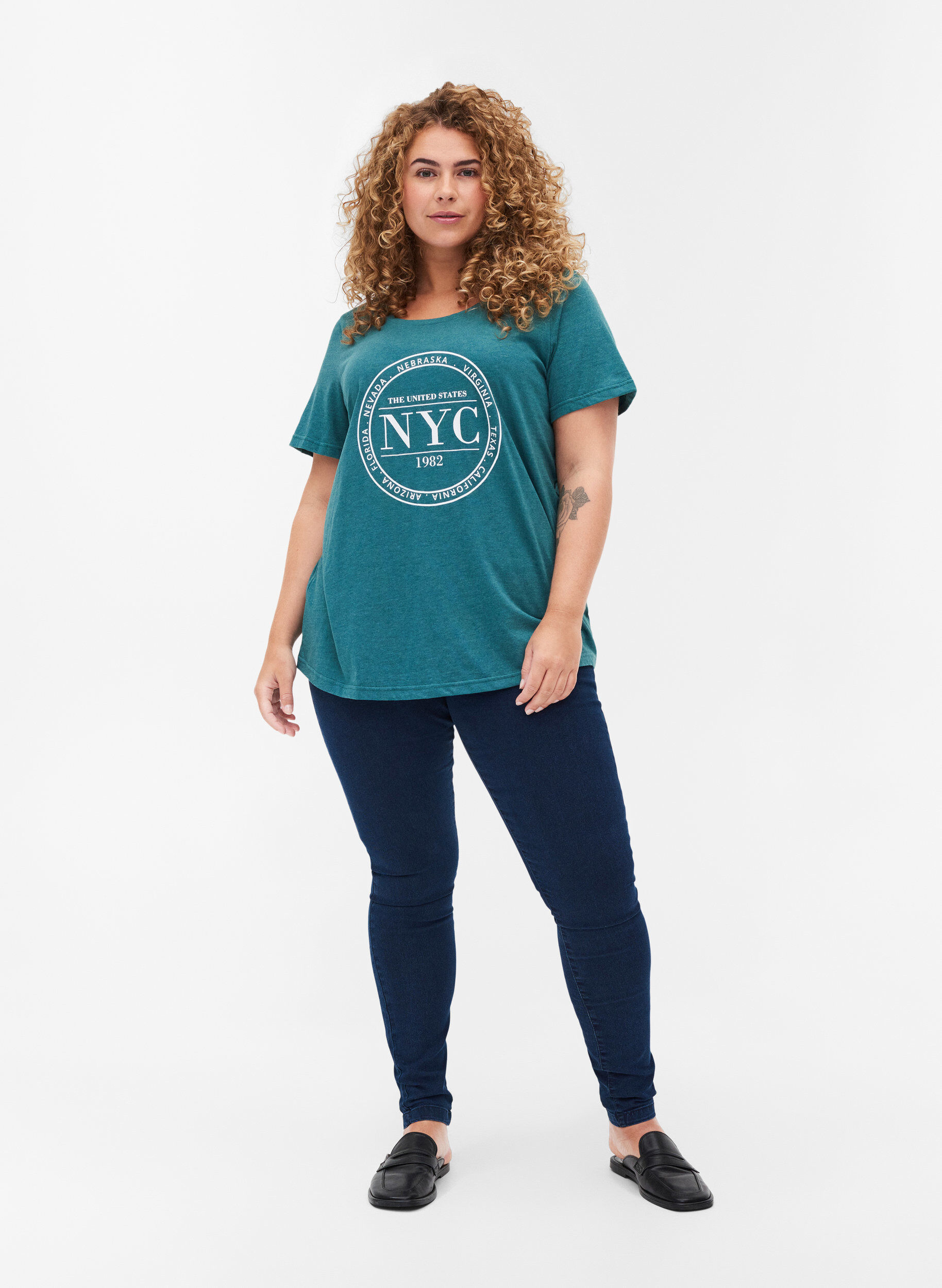 Zizzi Melert T-skjorte med trykk, Pacific Mel., Model image number 2