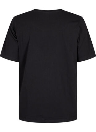 Zizzi T-skjorte i økologisk bomull med broderidetaljer, Black, Packshot image number 1