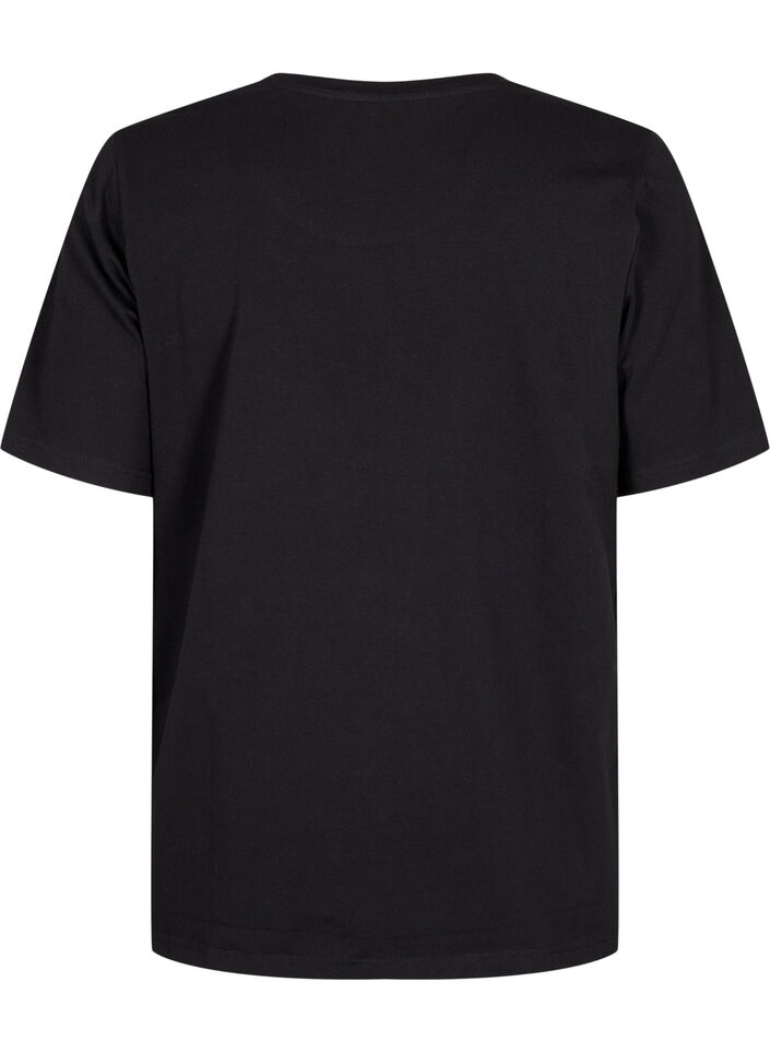 T-skjorte i økologisk bomull med broderidetaljer, Black, Packshot image number 1