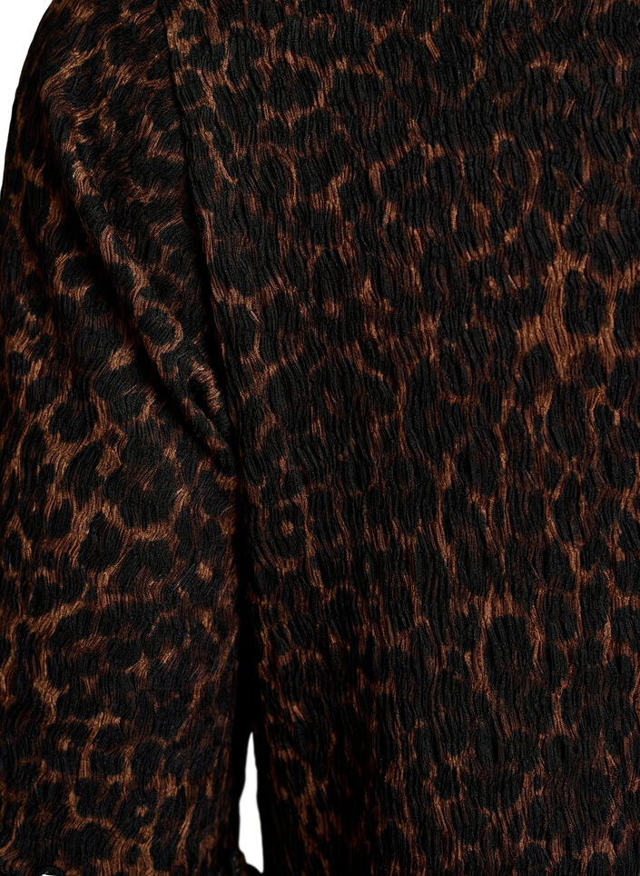 Teksturert midikjole med korte ermer, Brun, Packshot image number 3