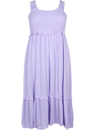 Midikjole i viskose med smock, Lavender, Packshot image number 0