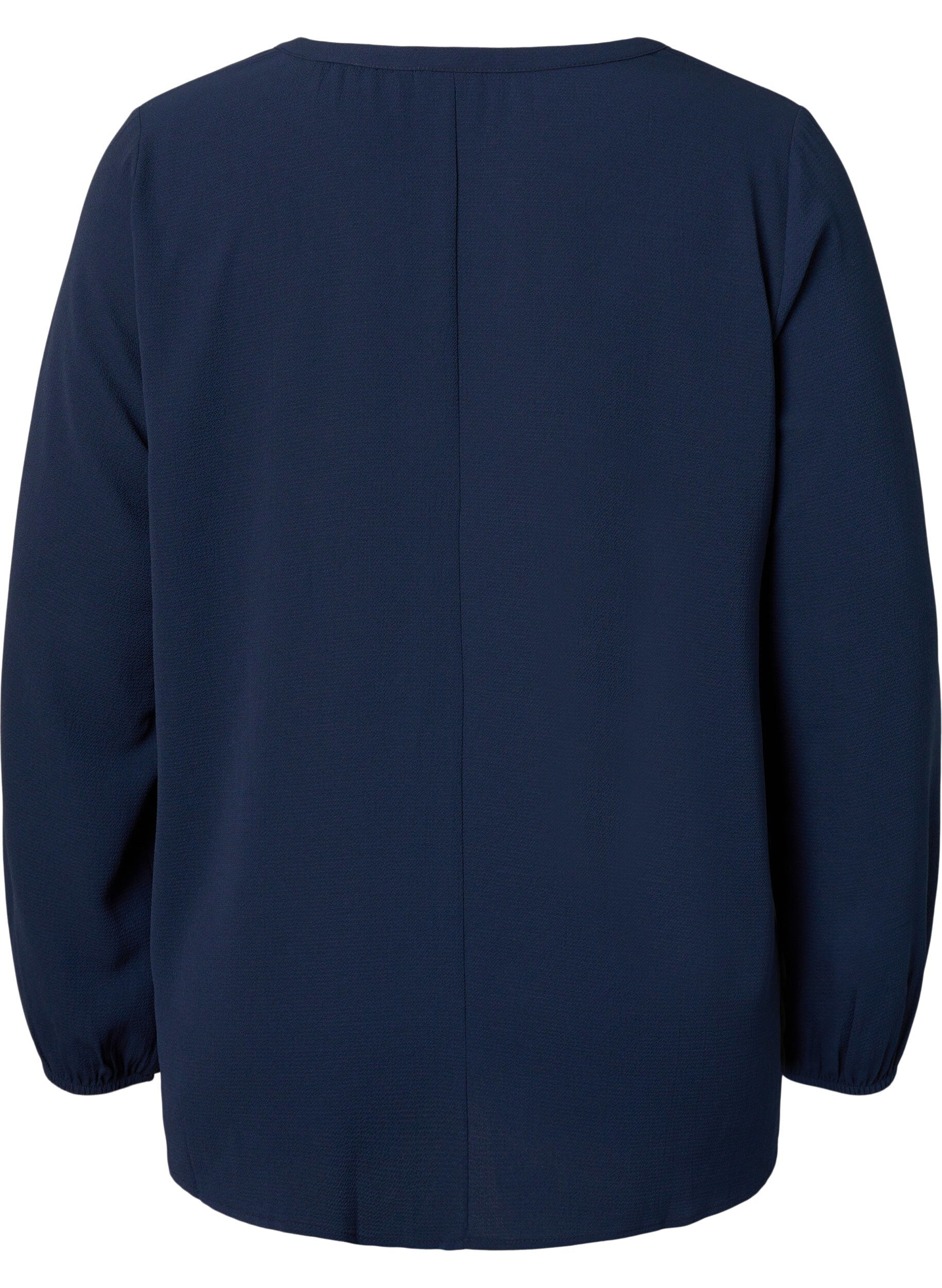Zizzi Ensfarget bluse med V-hals, Navy Blazer, Packshot image number 1