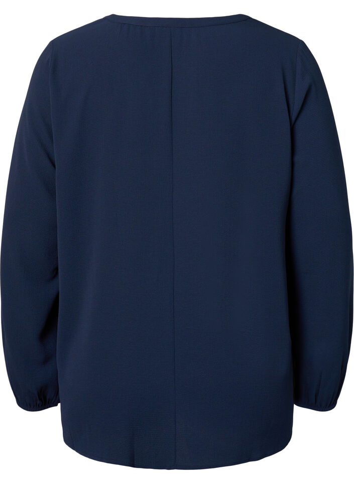 Ensfarget bluse med V-hals, Navy Blazer, Packshot image number 1