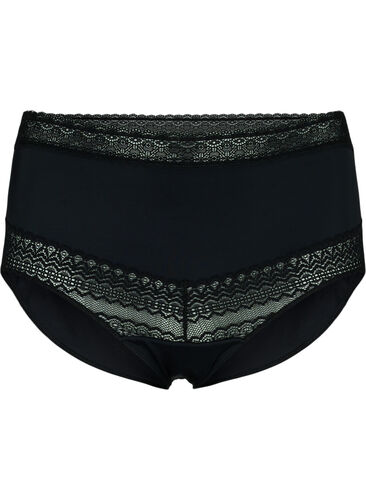Truse med høyt liv og blondedetaljer, Black, Packshot image number 0