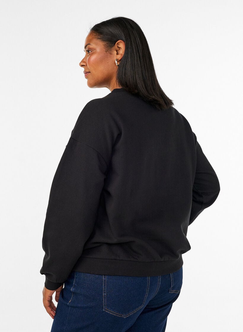 Genser med tekstmotiv i boucl&eacute;, Svart, Model image number 2