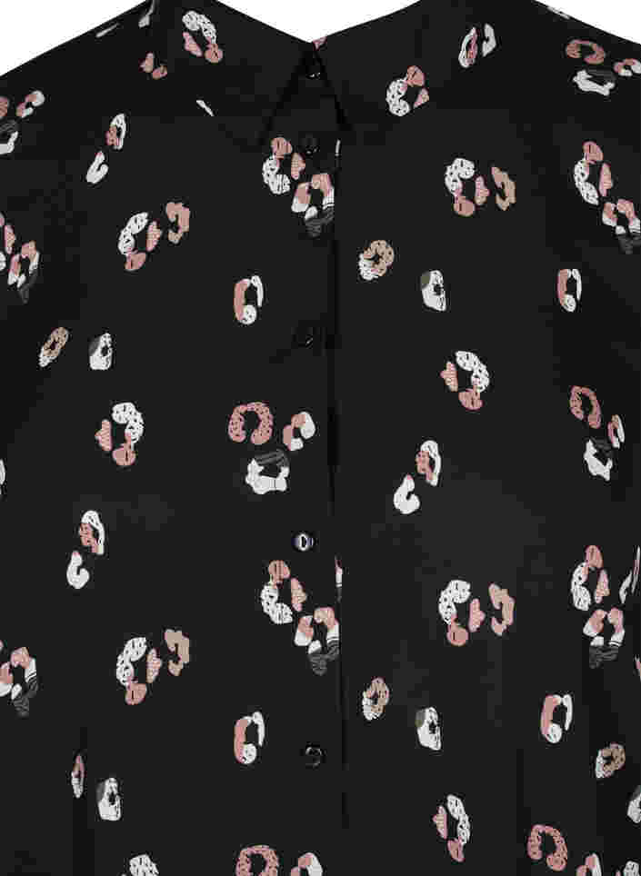 Mønstrete skjortekjole med splitt, Black w. Flower, Packshot image number 2