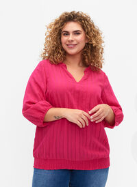 Viskosebluse med 3/4 ermer og smock, Beetroot Purple, Model