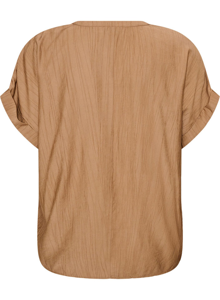 Viskosebluse med knapper og tekstur, Brun, Packshot image number 1
