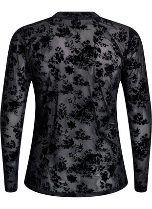 Zizzi Bluse i mesh med blomster-mønster, Svart, Packshot image number 1