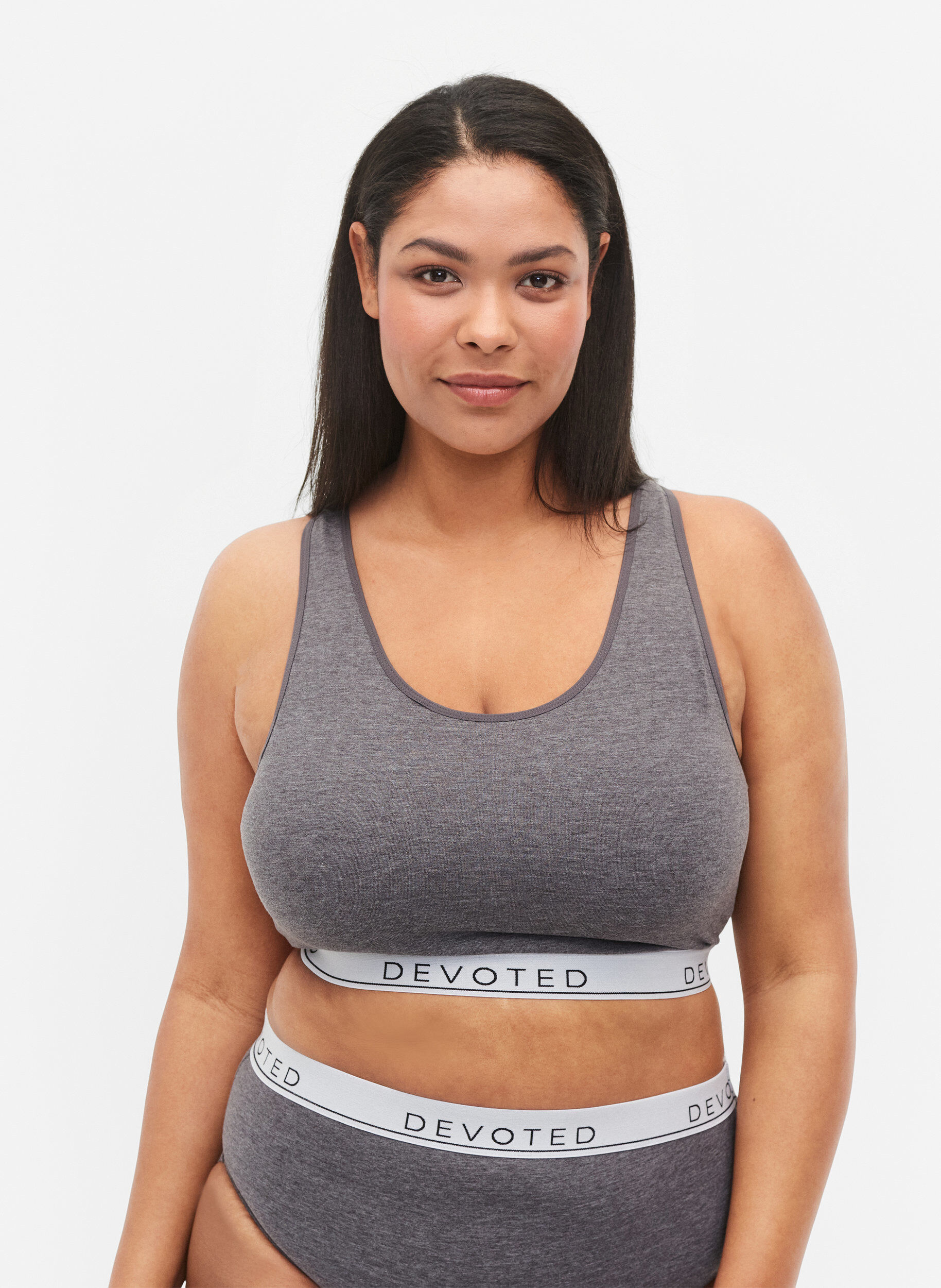 Zizzi Melert BH med rund hals, Medium Grey Melange, Model image number 0